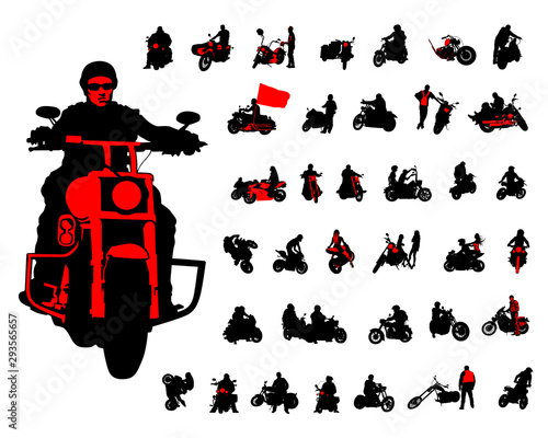 Set of motor bike and man white background