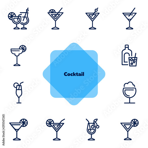 Cocktail line icon set. Vermouth, margarita, pina colada. Alcoholic drinks concept. Can be used for topics like bar, party, celebration
