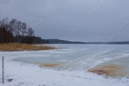 View of the frozen Iso Tilijarvi lake in Hollola, Finland.