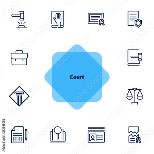 Court line icon set. Gavel, oath, scale. Law concept. Can be used for topics like courthouse, trial, crime