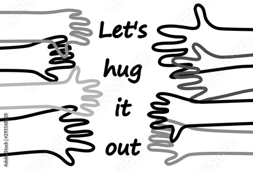 Hug doodles lines hands horizontal poster with positive sign