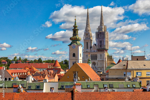 Wallpaper Mural View of historic Zagreb upper city with rooftops and church towers on beautiful sunny day. Image Torontodigital.ca