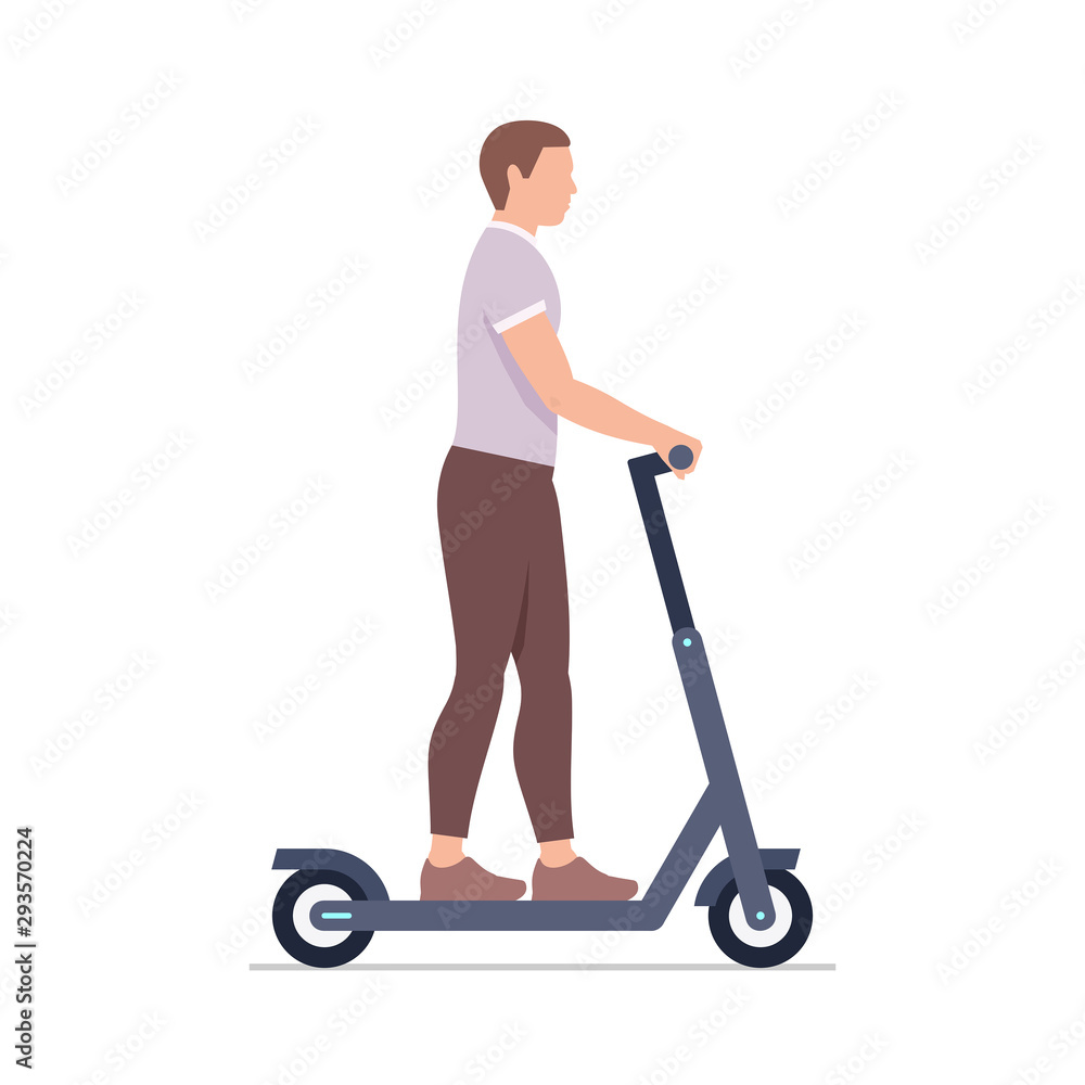 Man riding an electric scooter. isolated on white background Man riding an electric scooter. isolated on white background