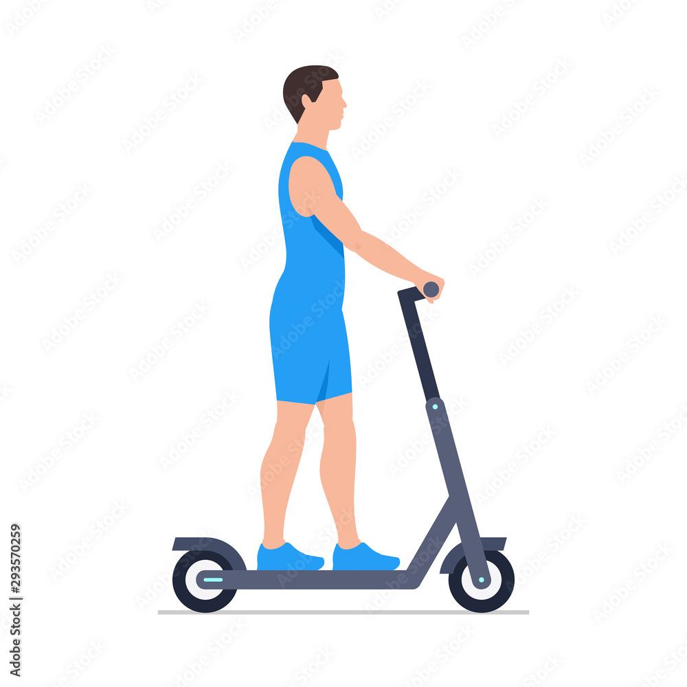 Man riding an electric scooter. isolated on white background Man riding an electric scooter. isolated on white background