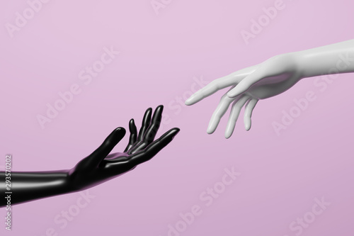 Obraz na płótnie Black and white mannequin hand on pink background. 3D render image.