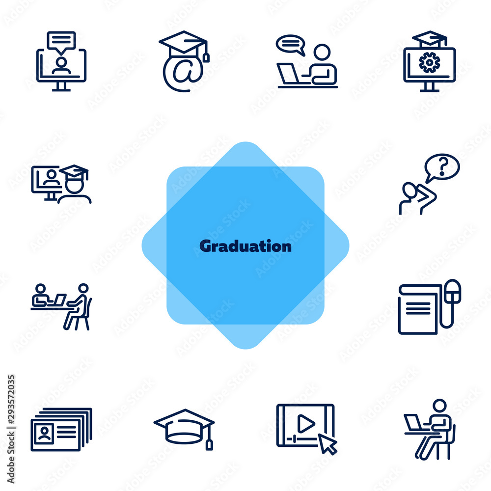 Graduation line icon set. Student, hat, computer. Education concept ...