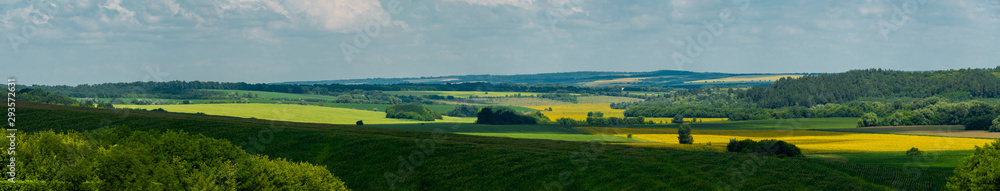 Panoramic view of ukrainian fields and forests. Cherkasy region, Ukraine