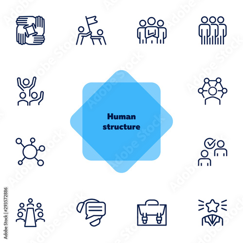 Human structure. Set of line icons on white background. Atom, union, idea. Social concept. Vector illustration can be used for topics like science, business, career