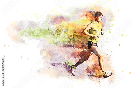 Hand-drawn illustration of a fast-running man with a blurred trace of his movement © ParamePrizma