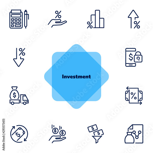 Investment line icon set. Encashment car, income, graph. Money concept. Can be used for topics like finance management, profit, banking