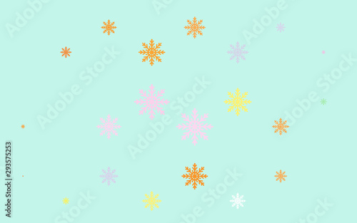 Light Multicolor, Rainbow vector pattern with christmas snowflakes. Blurred decorative design in xmas style with snow. The pattern can be used for year new websites.
