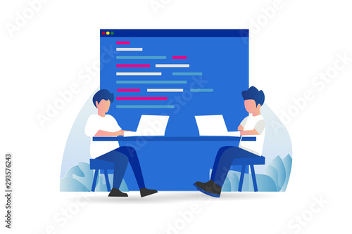 programmer flat vector. hackathon concept team programming vector illustration concept for web landing page template, banner, flyer and presentation