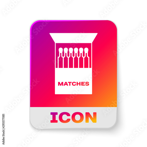 White Open matchbox and matches icon isolated on white background. Rectangle color button. Vector Illustration