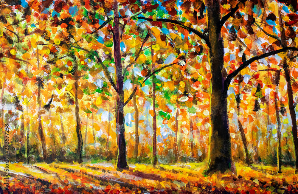 Autumn forest landscape oil painting