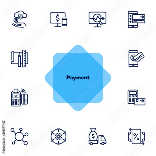 Payment line icon set. Income, smartphone, credit card, POS terminal. Business concept. Can be used for topics like online transaction, contactless cards, banking