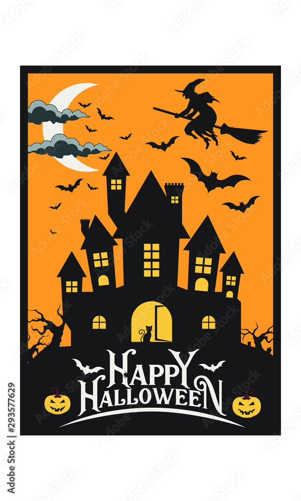 halloween background with house and bats