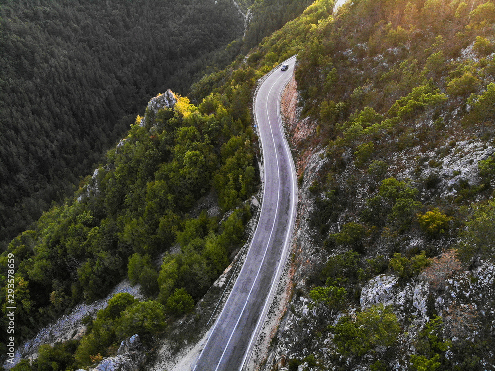 Aerial view of mountain road near the Drvar town in Bosnia and Herzegovina Aerial view of mountain road near the Drvar town in Bosnia and Herzegovina