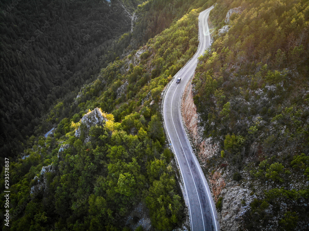 Aerial view of mountain road near the Drvar town in Bosnia and Herzegovina