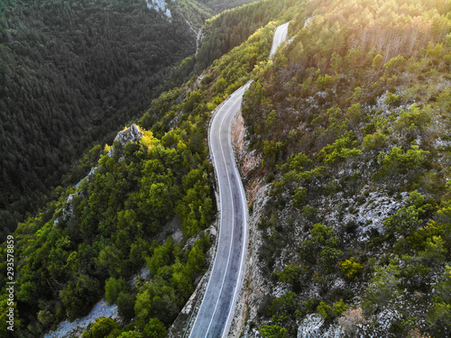 Aerial view of mountain road near the Drvar town in Bosnia and Herzegovina