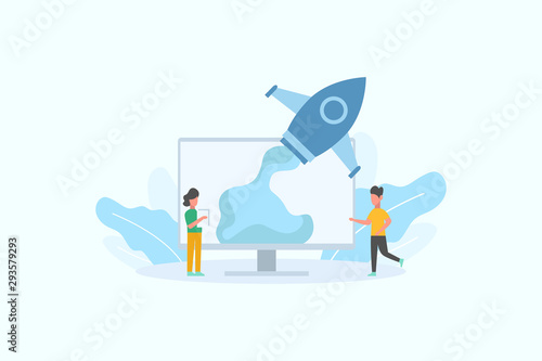 Successful launch of startup. Business Startup launching product with rocket concept vector illustration concept for web landing page template, banner, flyer and presentation