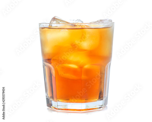 glass of iced tea with lemons isolated on a white background