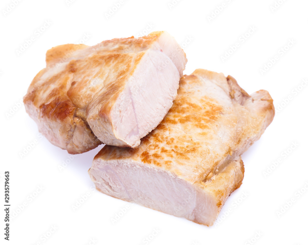 roasted pork slices isolated on white background roasted pork slices isolated on white background