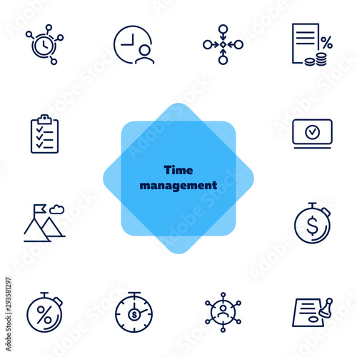 Time management line icon set. Clock, watch, stopwatch. Business concept. Can be used for topics like deadline, planning, startup