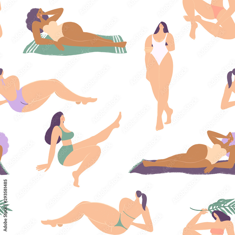 Girls in Paradise. Body positive. Summer vacation. Beautiful woman on the beach Girls in Paradise. Body positive. Summer vacation. Beautiful woman on the beach