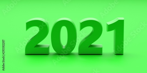 2021 new year on green color background. 3d illustration