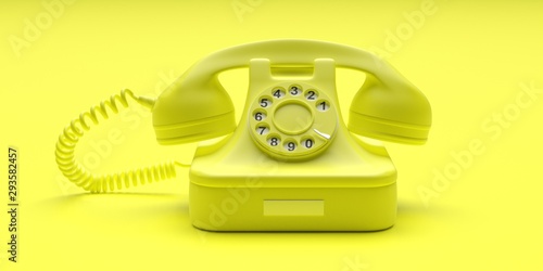 Telephone vintage on yellow color background. 3d illustration