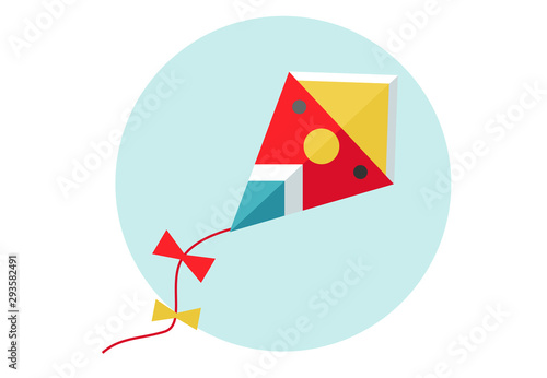 Kite vector illustration. Flat kite icon. Red kite in the sky. Makar Sankranti festival.
