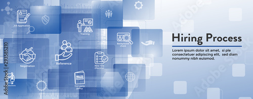 Hiring Process icon set with web header banner
