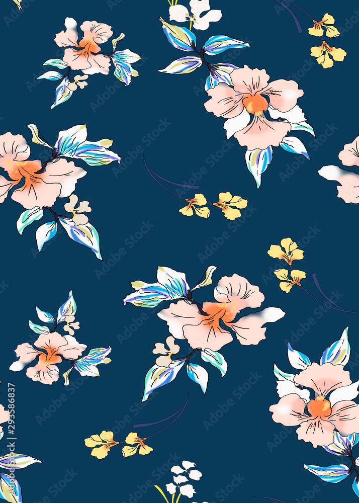 Obraz premium Seamless tropical flower pattern, watercolor.Flowers pattern. for textile, wallpaper, pattern fills, covers, surface, print, gift wrap, scarf, decoupage. Seamless pattern