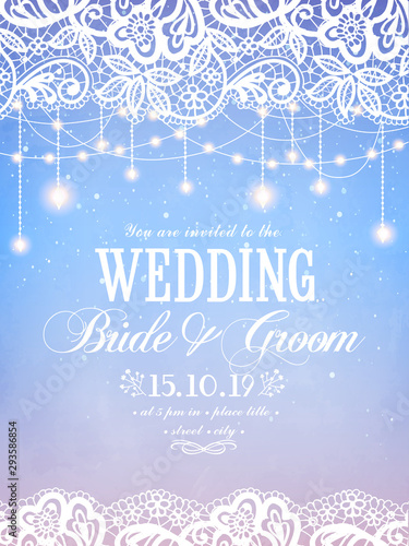 Holiday lights with floral lace background