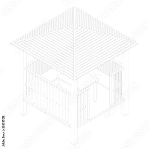 Φωτογραφία Contour of a summerhouse with benches, a table and a roof