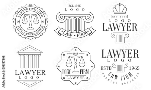 Lawyer Office Logos Retro Logo Set, Law Firm Premium Business Labels Vector Illustration
