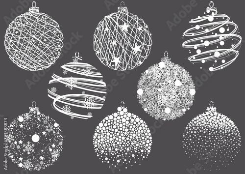 Set of Abstract Christmas Balls Drawings - Modern Design Element Illustrations for Your Xmas Project, Vector