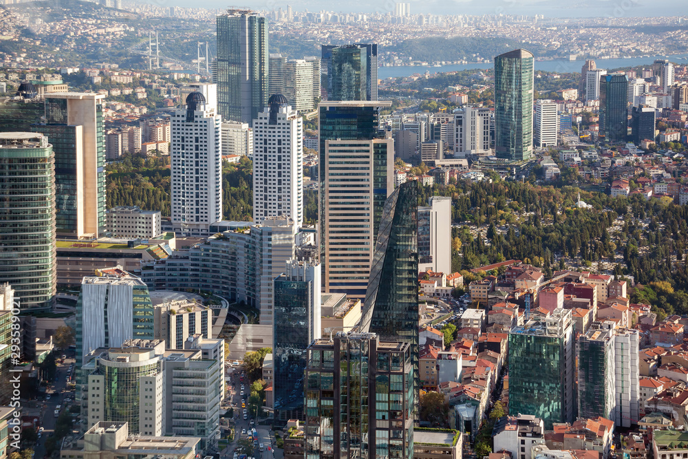High-rise buildings on the background of the Bosphorus.