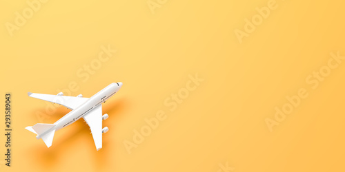 White airplane isolated on yellow background. 3D illustration.