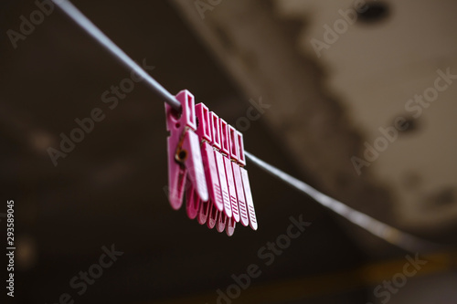 Washing of pink clothes for clothes, outside.