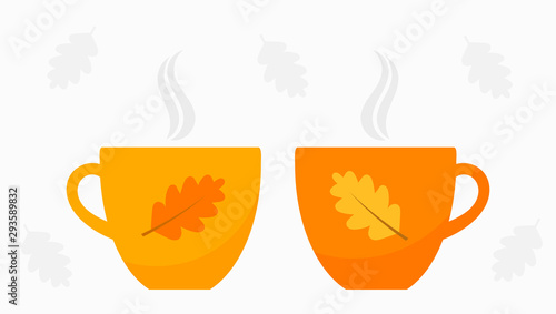 Autumn orange two cups of tea or coffee.
