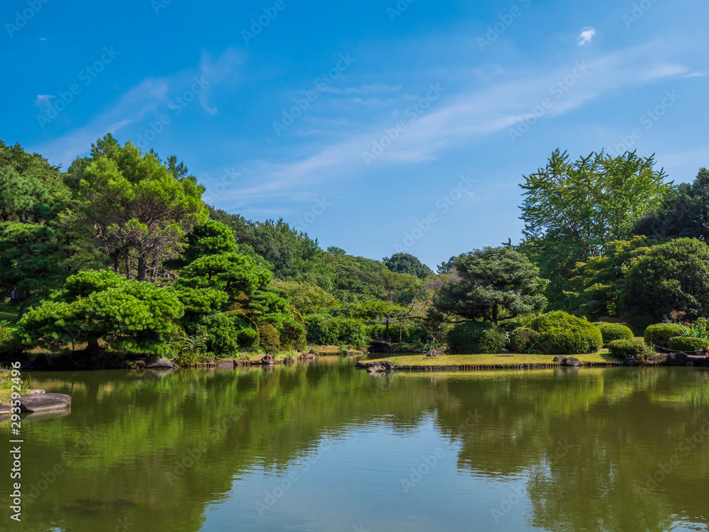 秋晴れの小石川植物園の庭園　日本　９月下旬