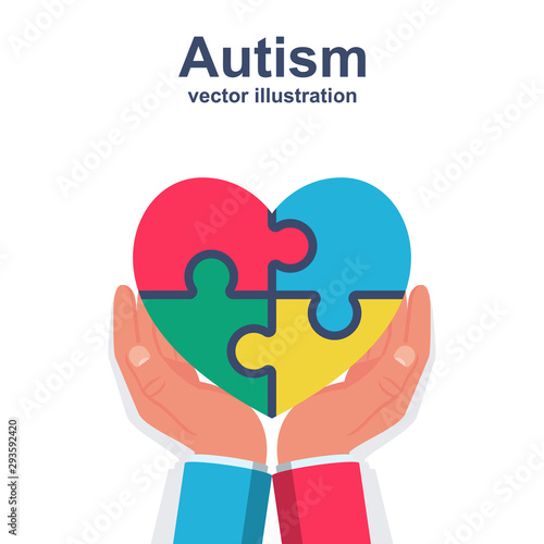 World Autism Day. utism awareness. Puzzle or mosaic in the form of a heart. Vector illustration flat design. Isolated on white background. concept. Concept medical support.