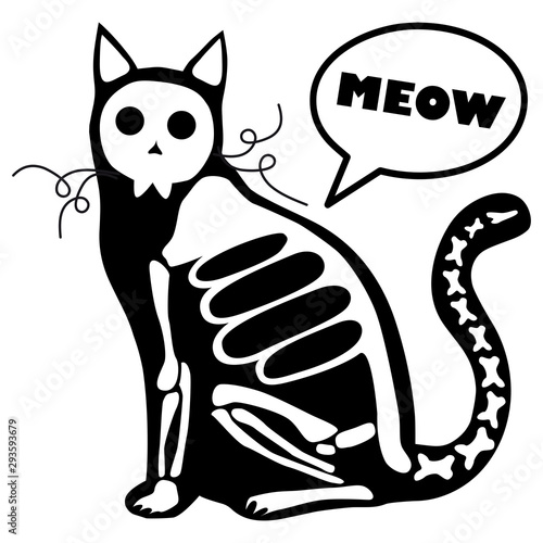 Skeleton cat. Design for the Mexican holiday Day of the dead and Halloween. Vector illustration.