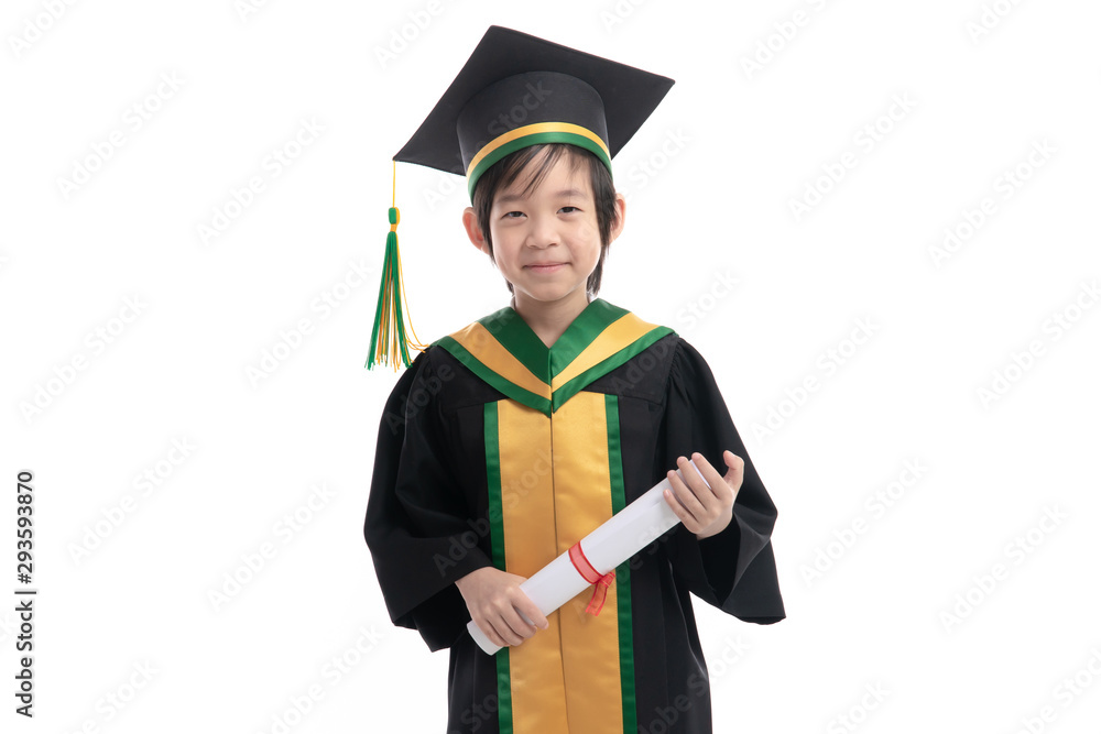 Asian child in graduation gowns holding a Certificate Asian child in graduation gowns holding a Certificate
