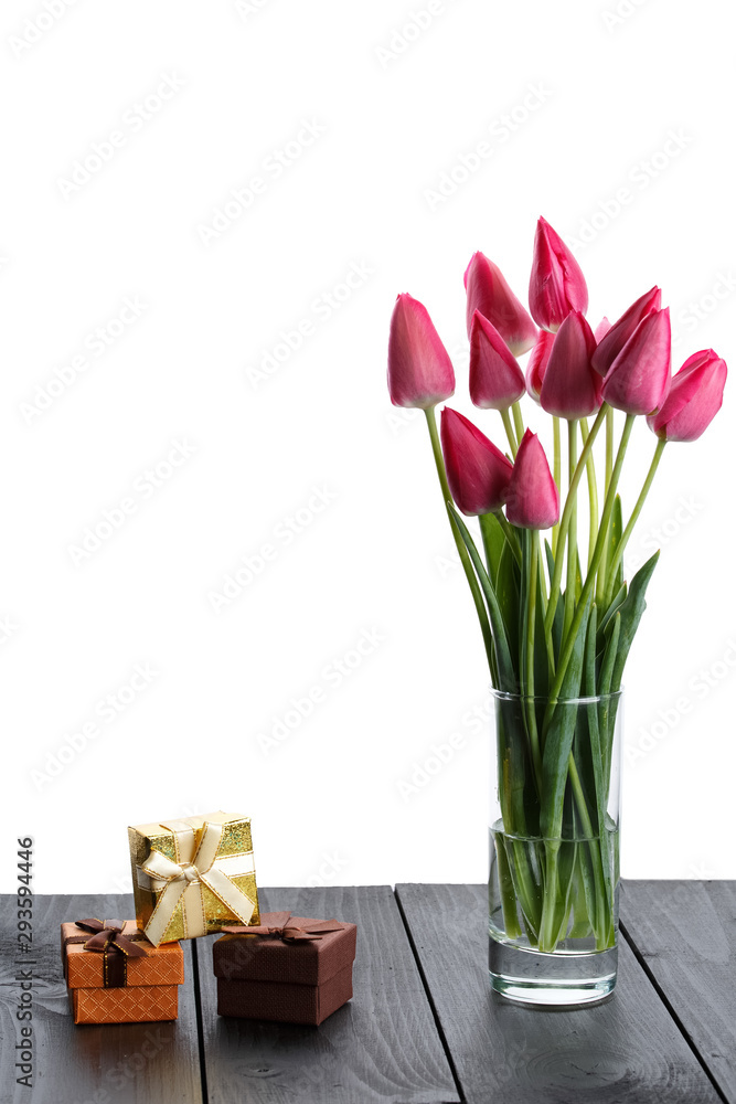 pink tulips on an isolated white background