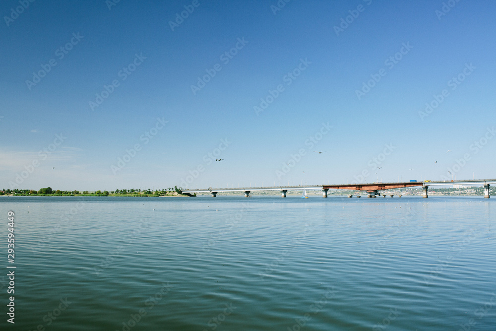 landscape of the river and the big bridge