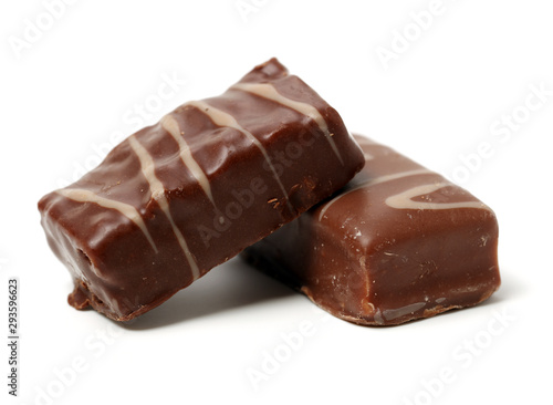 Chocolate peanut candy on white background