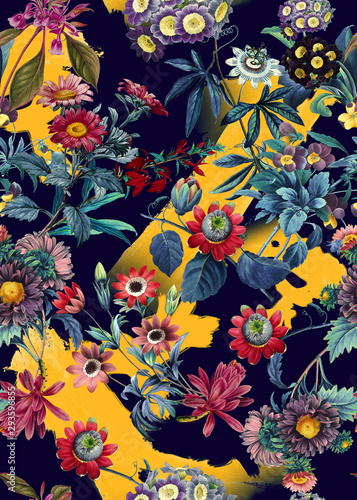 Flowers pattern.Silk scarf design, fashion textile. Background for the design and decoration of textiles. art abstract design, Seamless flower pattern