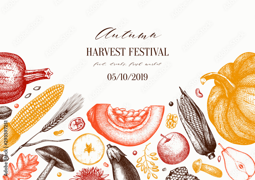 Autumn harvest festival vector design. Traditional Thanksgiving day top ...
